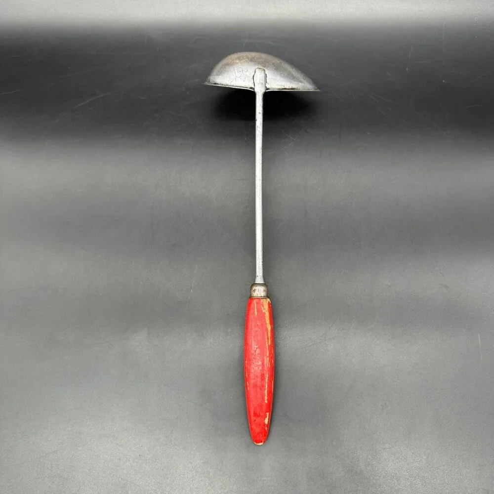 Vintage Ladle Spoon Dipper Red Wooden Handle Rustic Kitchen 1950s Retro Mid Cent